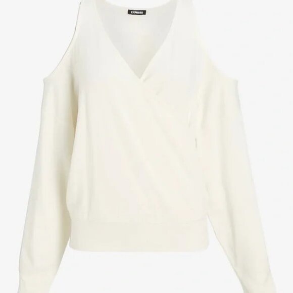 Express V-neck Faux Wrap Open Shoulder Sweatshirt Top M - Picture 4 of 4